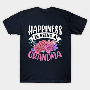 Happiness Is Being Grandma - Flower Art Grandma T-Shirt